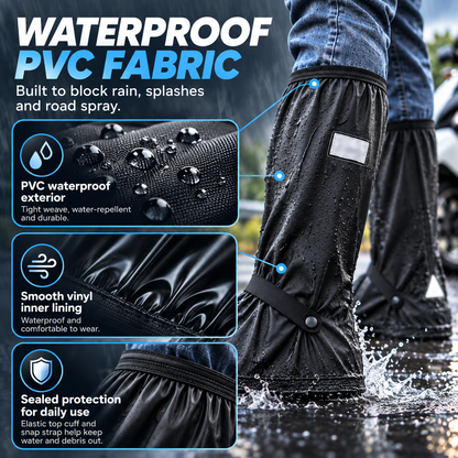 Waterproof Black Shoe Covers for Men and Women, Reusable Anti-Slip Rain Boot Covers with Zipper and Reflective Safety Strips