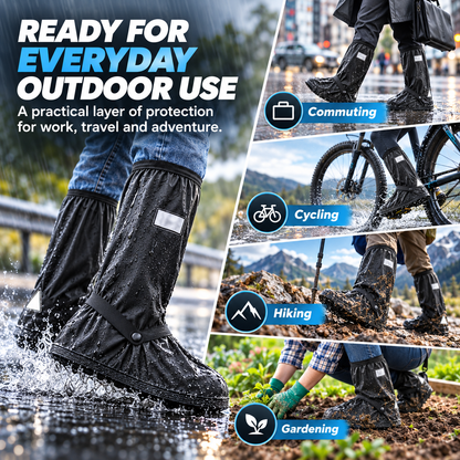 Waterproof Black Shoe Covers for Men and Women, Reusable Anti-Slip Rain Boot Covers with Zipper and Reflective Safety Strips