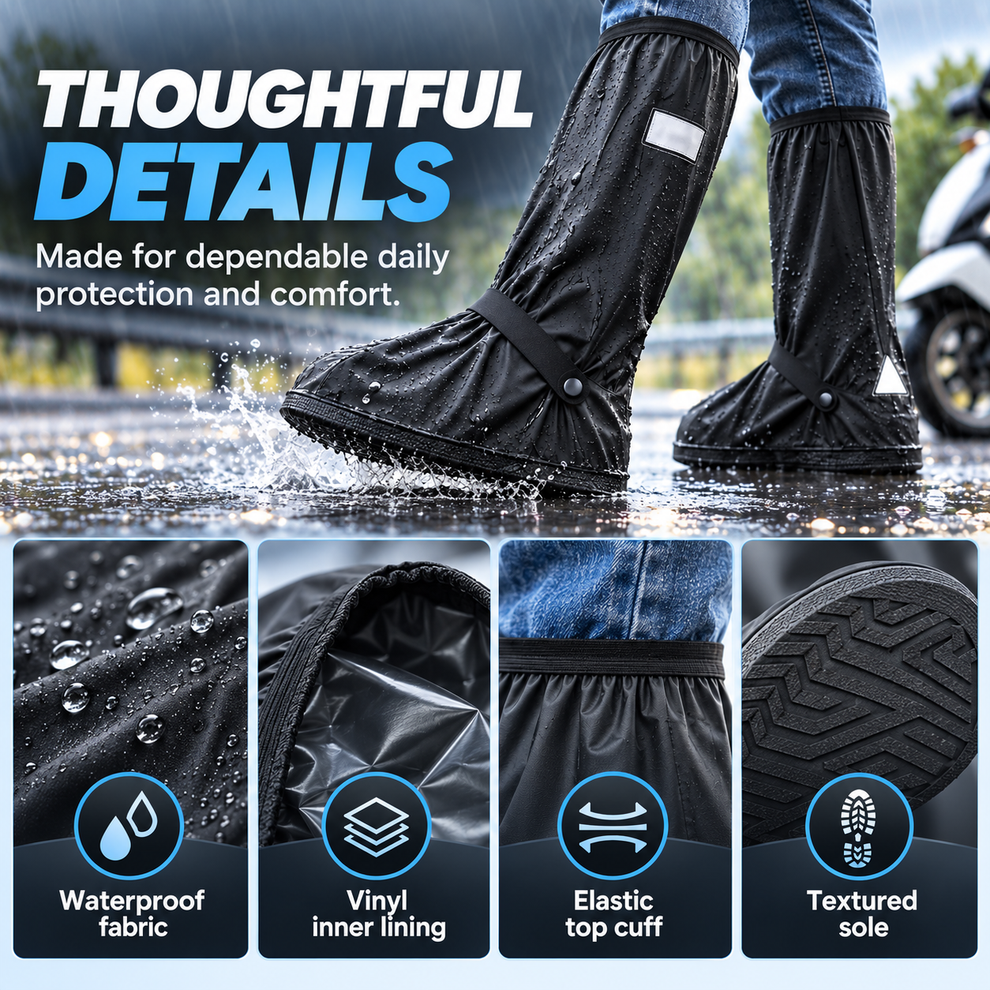 Waterproof Black Shoe Covers for Men and Women, Reusable Anti-Slip Rai ...