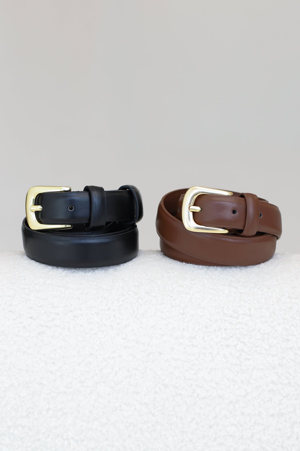 Cruz PU Leather Gold Buckle Thin Belt Set - Black/Brown