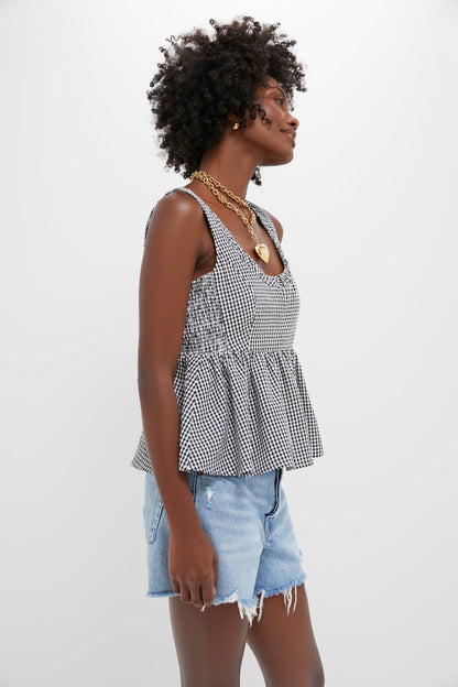 Black Gingham Seersucker Raven Bubble Top
