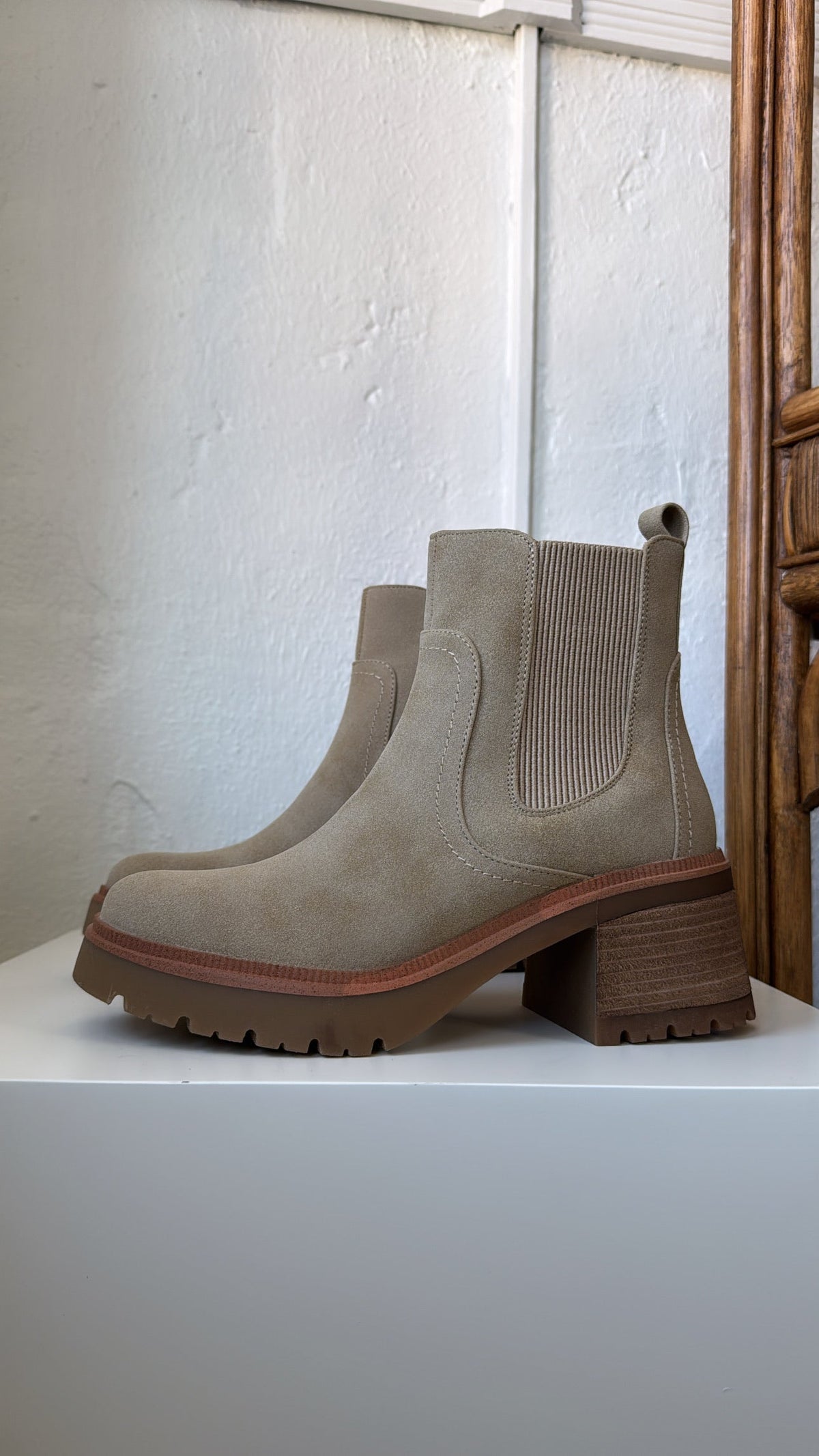 Amber Suede Lug Sole Bootie, Sand
