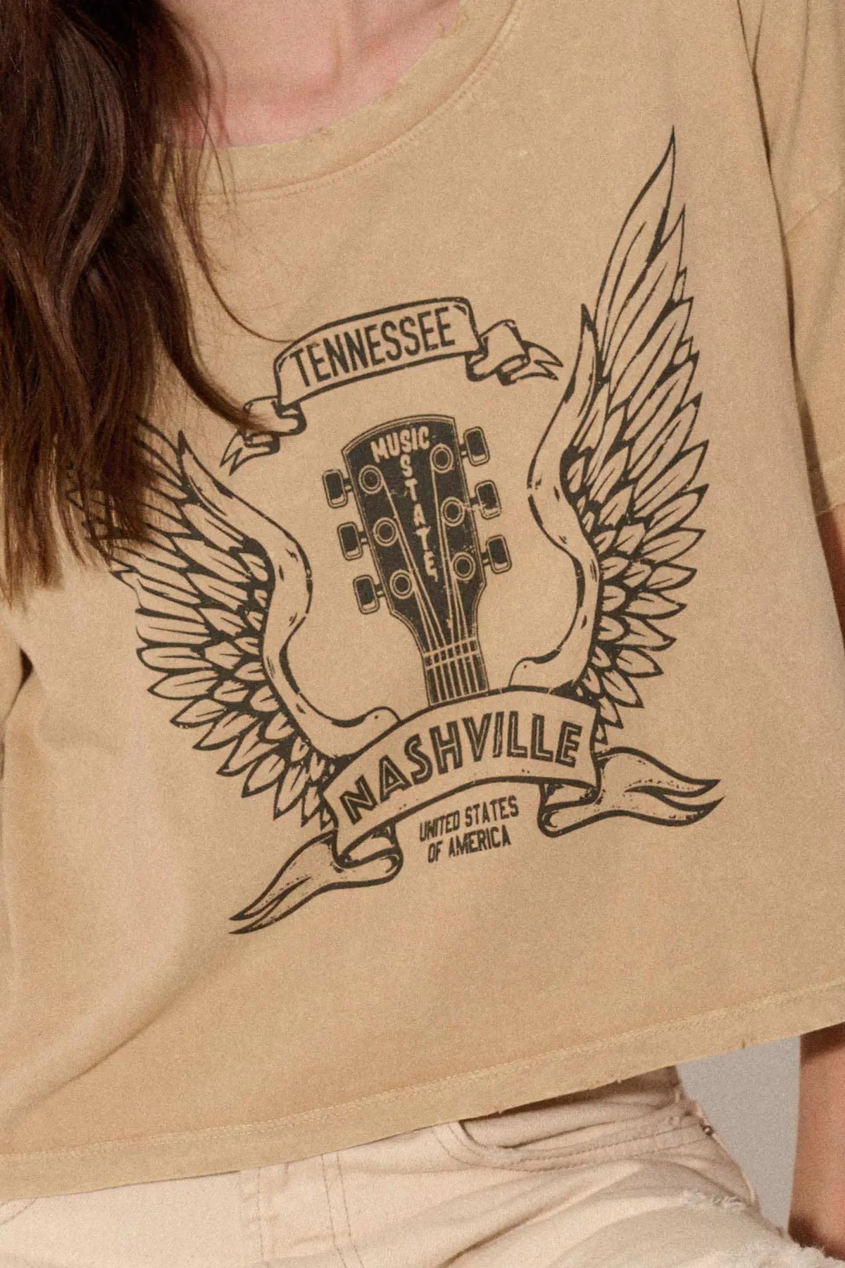 Nashville Angel Wings Guitar Cropped Graphic Tee
