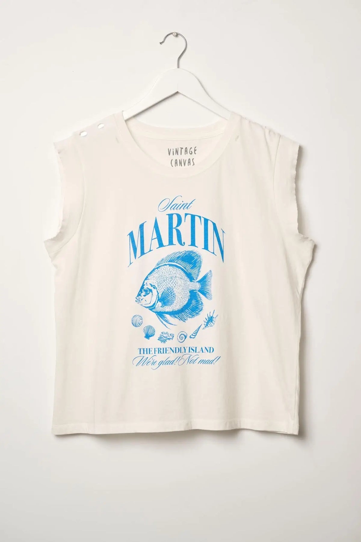 Saint Martin Distressed Sleeveless Graphic Tee