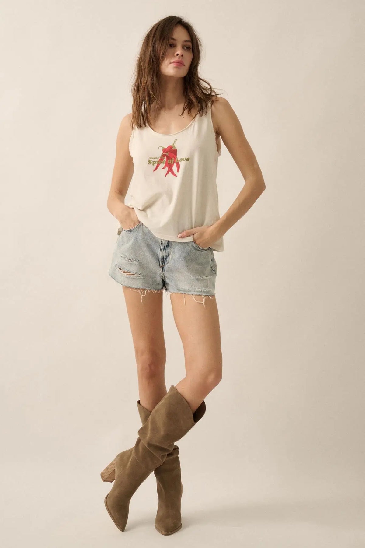 Mexico City Spice of Love Raw-Edge Graphic Tank Top