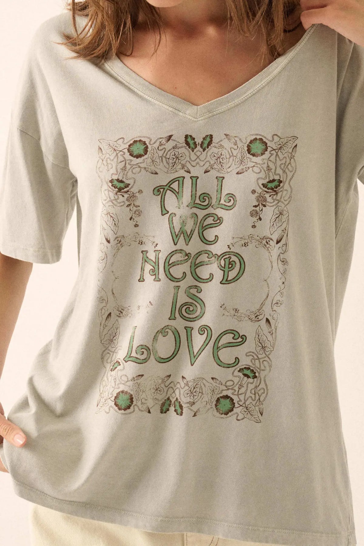 All We Need Is Love V-Neck Graphic Tee