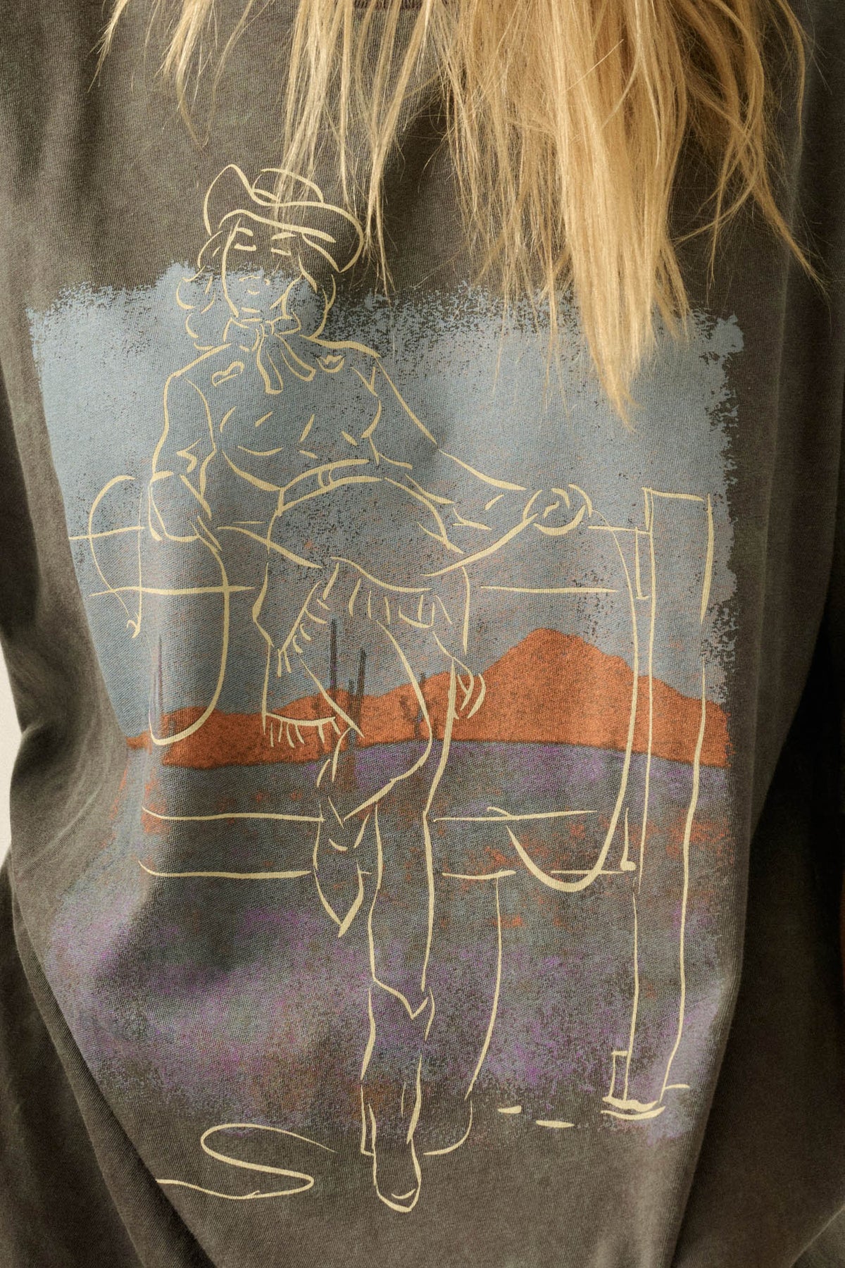 Cowgirl Pinup Vintage-Wash Oversize Graphic Tee