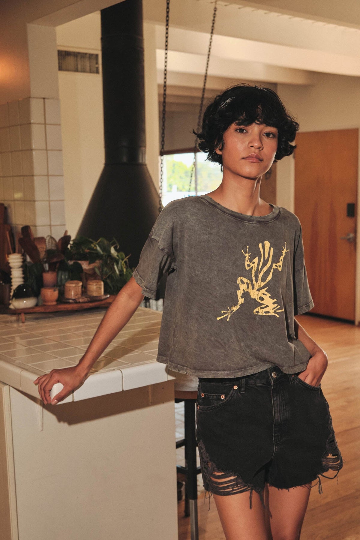 Leap Frog Vintage-Wash Cropped Graphic Tee
