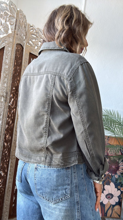Low Fade Lightweight Denim Jacket, Olive