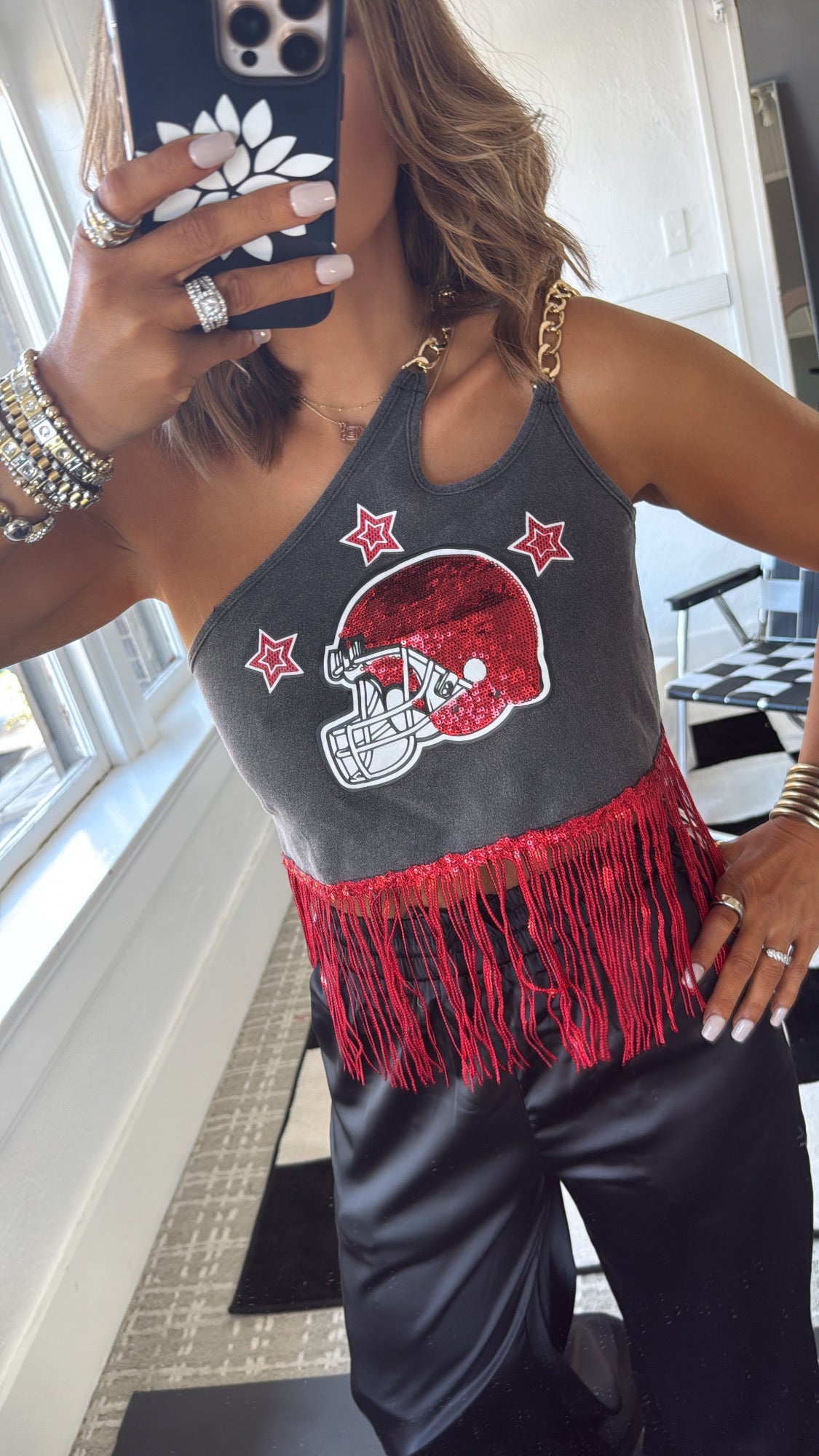 Football Season Chain Tank, Black