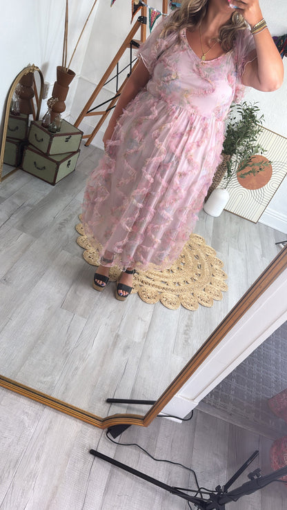 Floral Tulle Maxi Dress, Pink