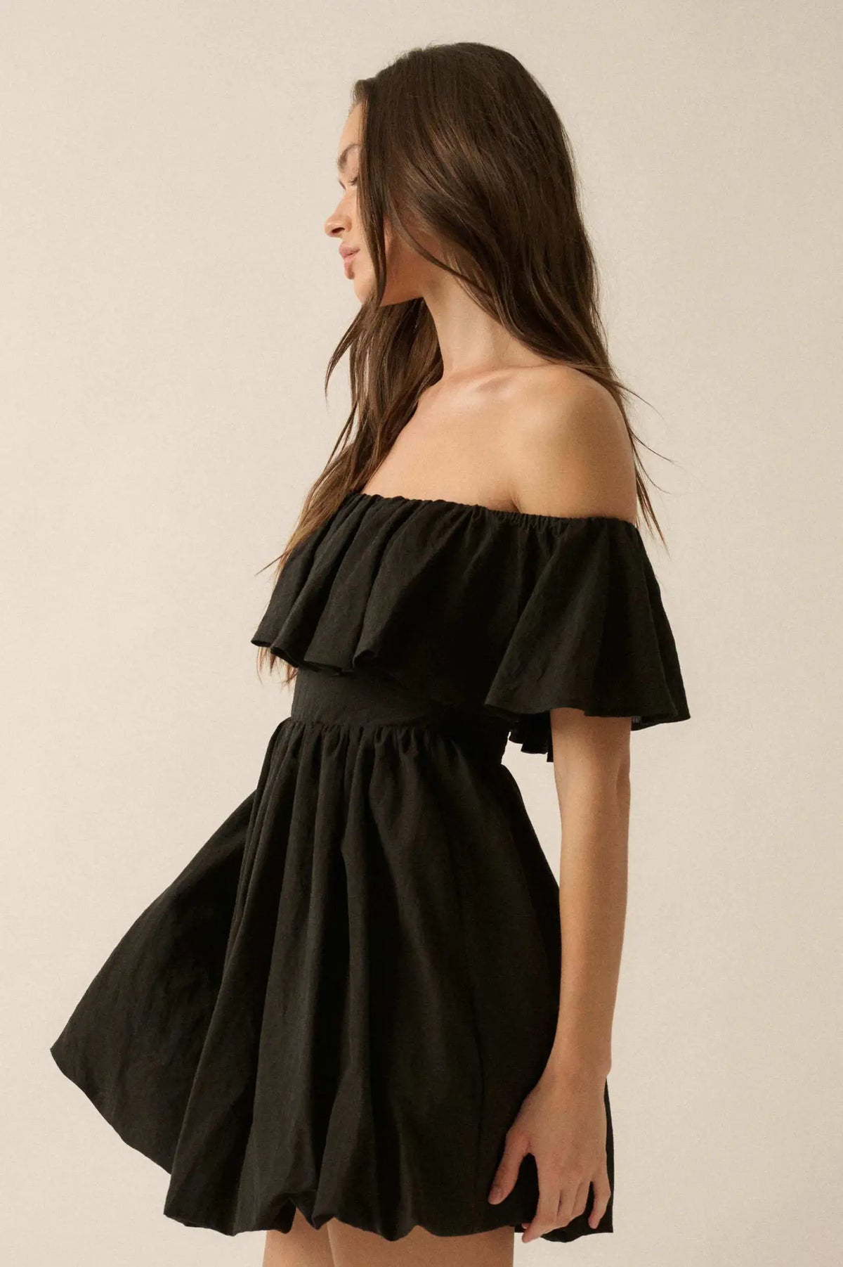 Natural Wonder Off-Shoulder Flounce Mini Dress