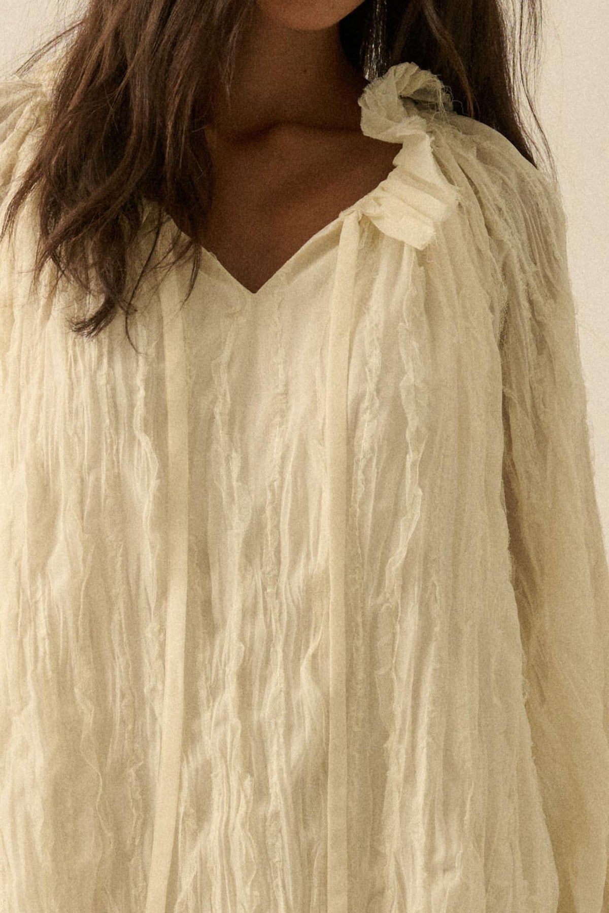 Gentle Whisper Raw-Edge Chiffon Ruffled Mini Dress