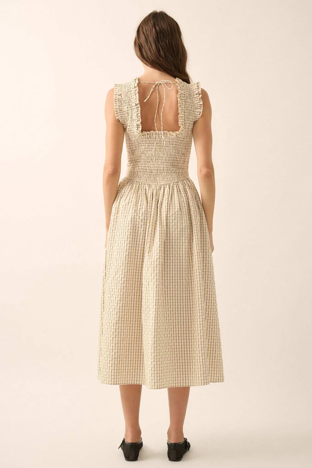 Pretty Please Smocked Paid Buttoned Midi Dress