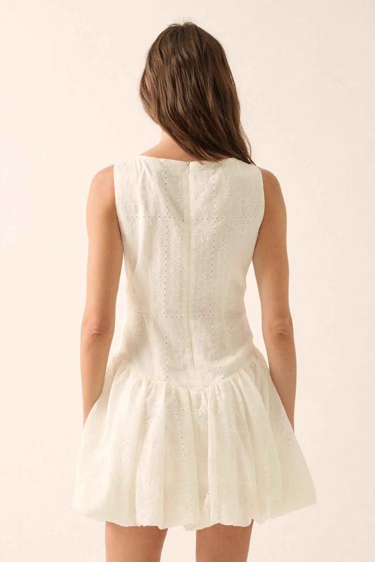 Pure Love Eyelet Lace Boatneck Bubble Mini Dress