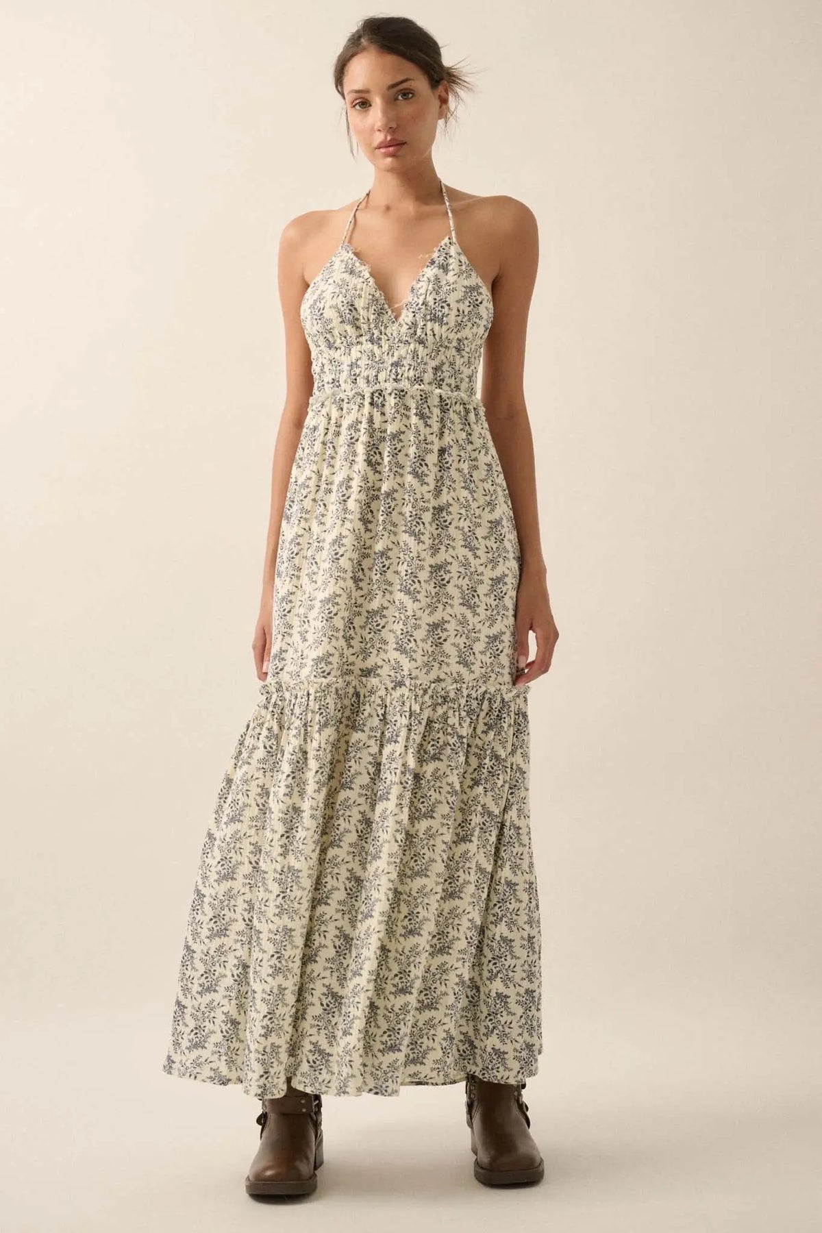 Pretty Posies Floral-Print Gauze Halter Maxi Dress
