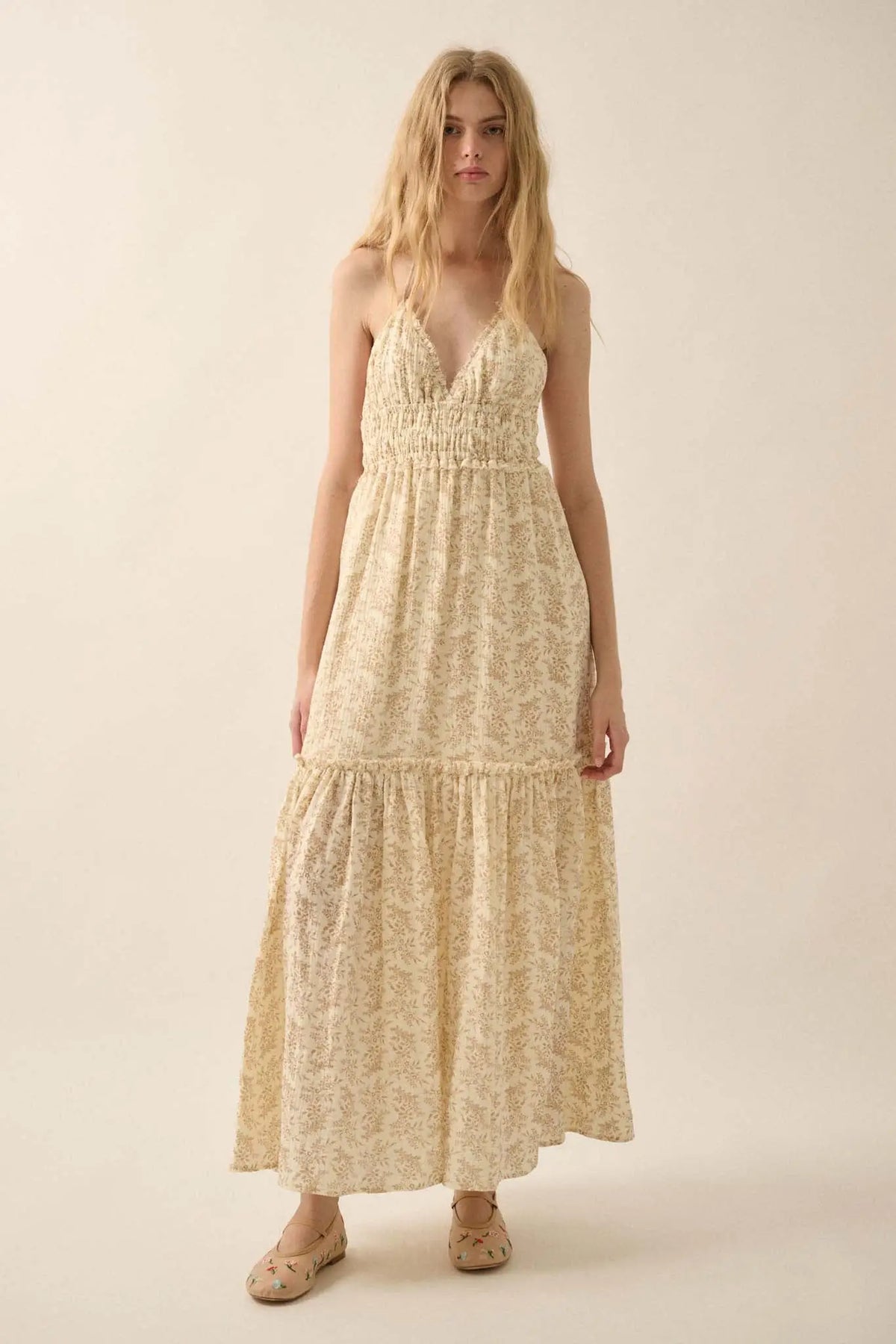 Pretty Posies Floral-Print Gauze Halter Maxi Dress