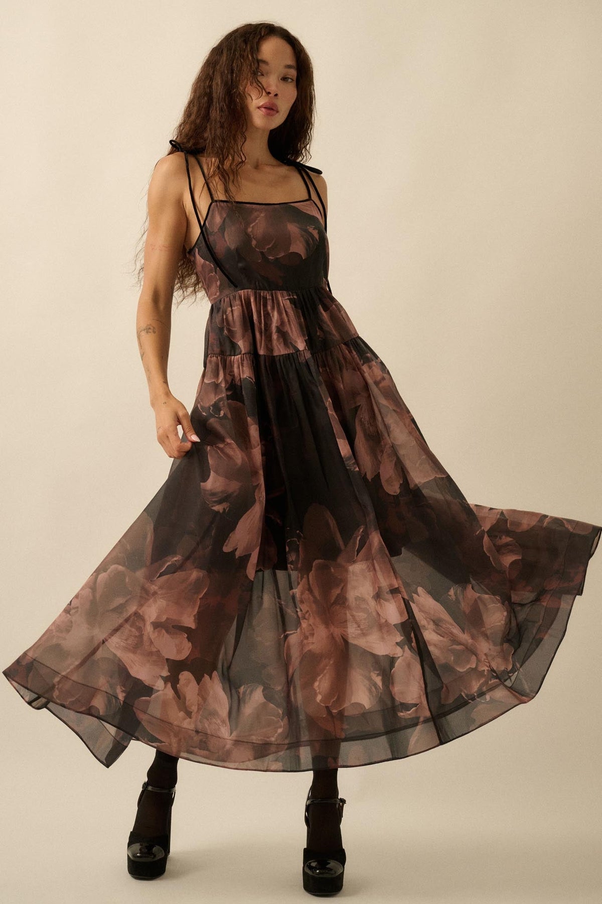 Decadent Blooms Floral Organza Midi Dress