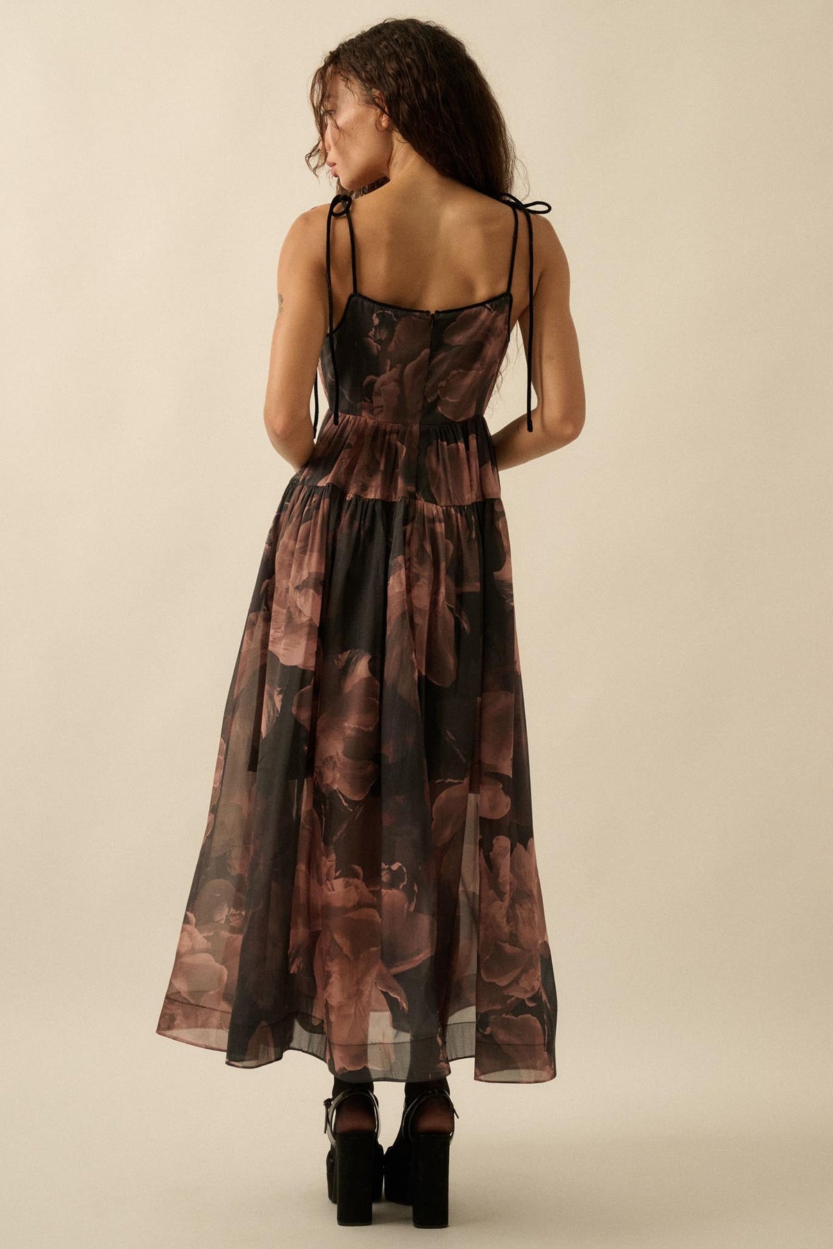 Decadent Blooms Floral Organza Midi Dress