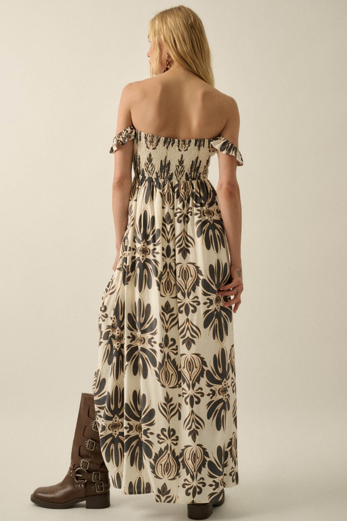 Life of Luxury Ornate-Print Off-Shoulder Maxi Dress
