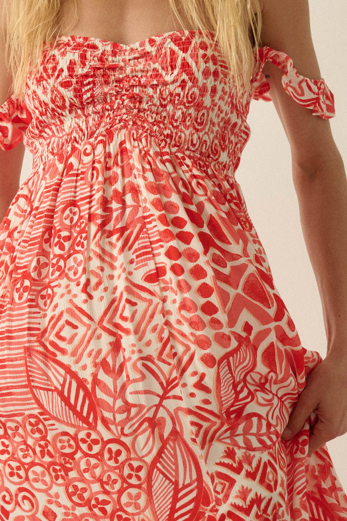 Fellow Voyager Batik-Print Off-Shoulder Maxi Dress