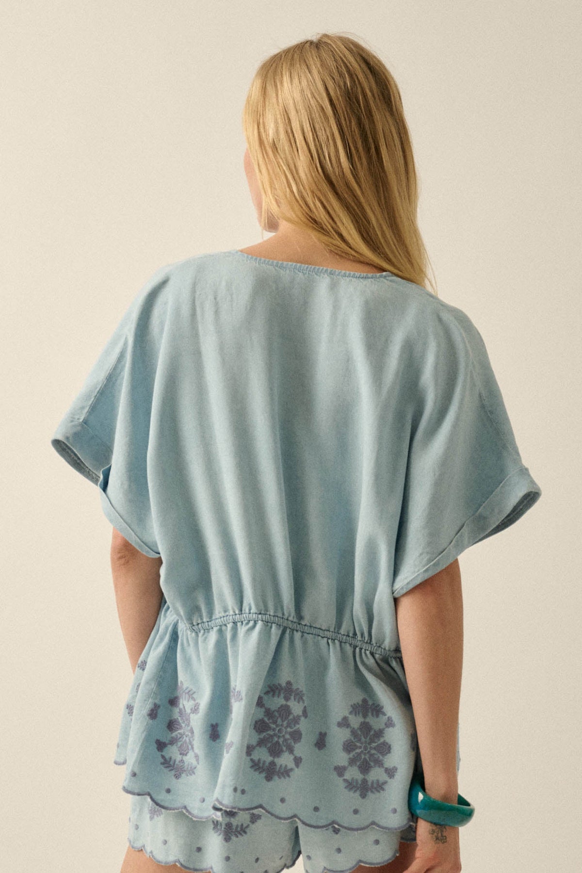 Gorgeous Day Embroidered Denim Drawstring Kimono