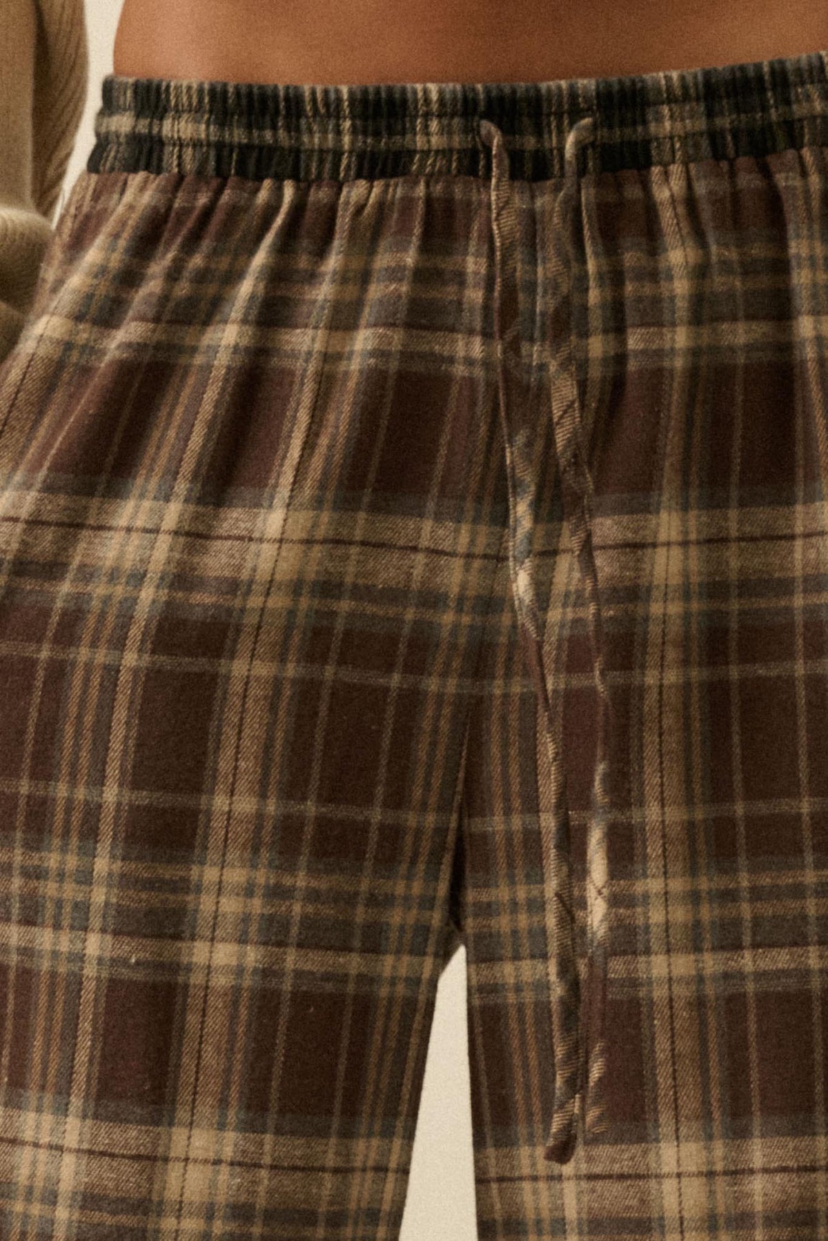Plaid Influence Wide-Leg Drawstring Flannel Pants