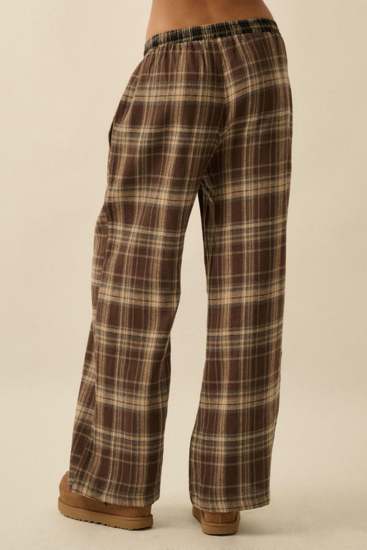 Plaid Influence Wide-Leg Drawstring Flannel Pants