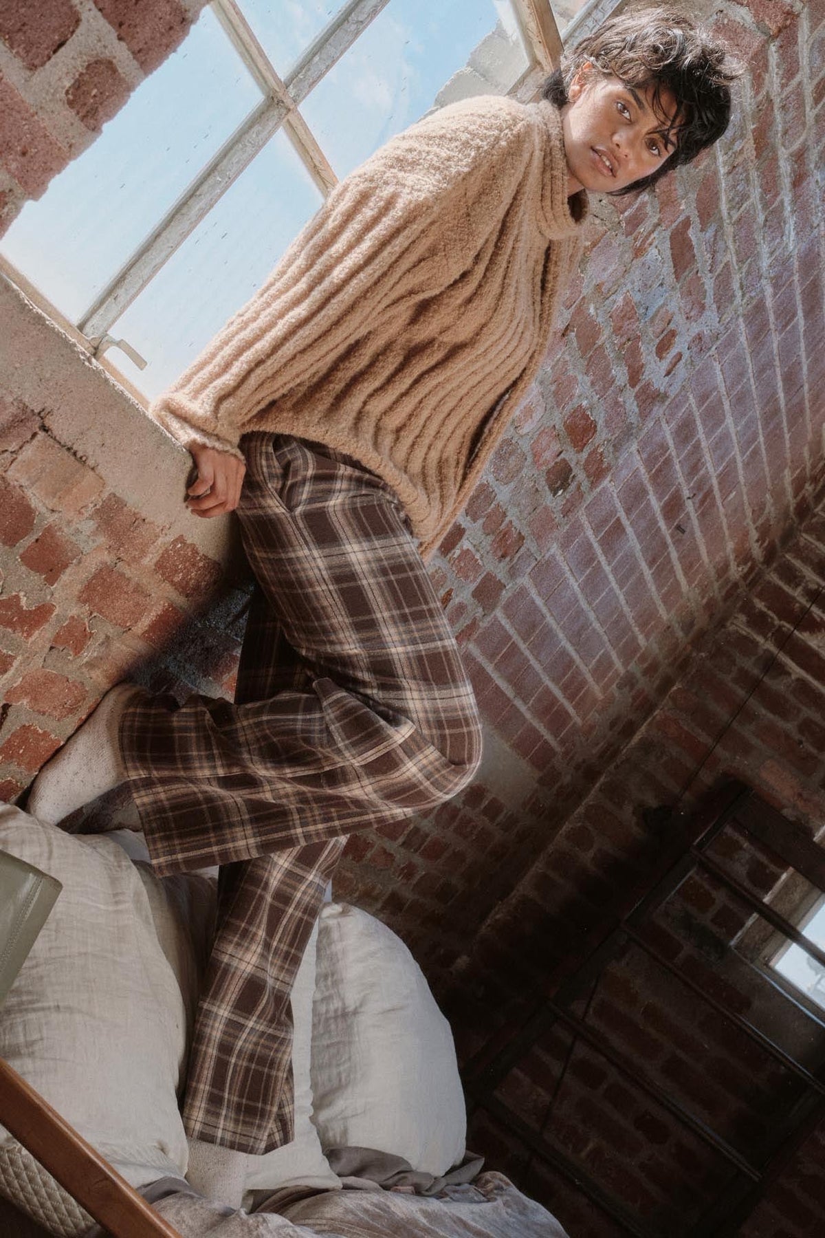 Plaid Influence Wide-Leg Drawstring Flannel Pants