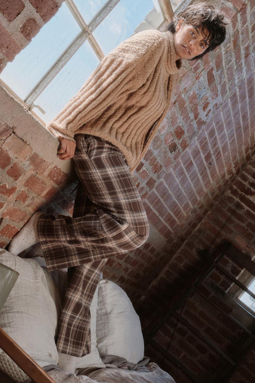 Plaid Influence Wide-Leg Drawstring Flannel Pants
