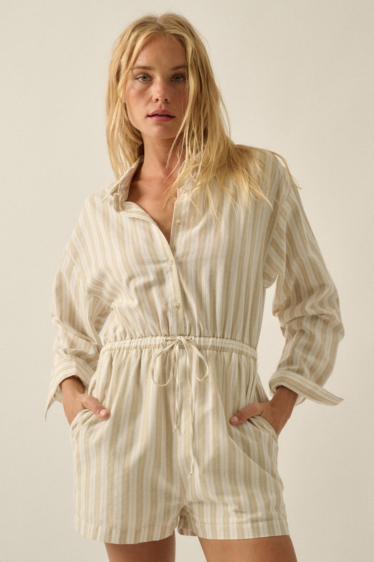 Lake Days Striped Drawstring Shirt Romper