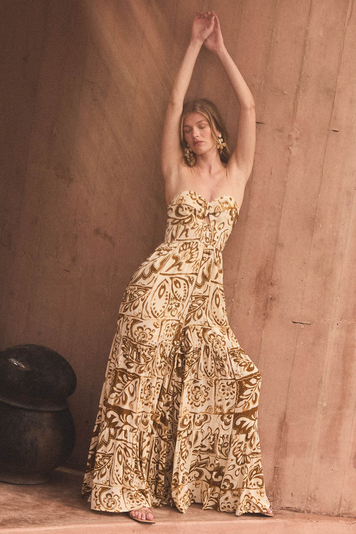 Nomad Days Abstract Floral-Print Strapless Jumpsuit