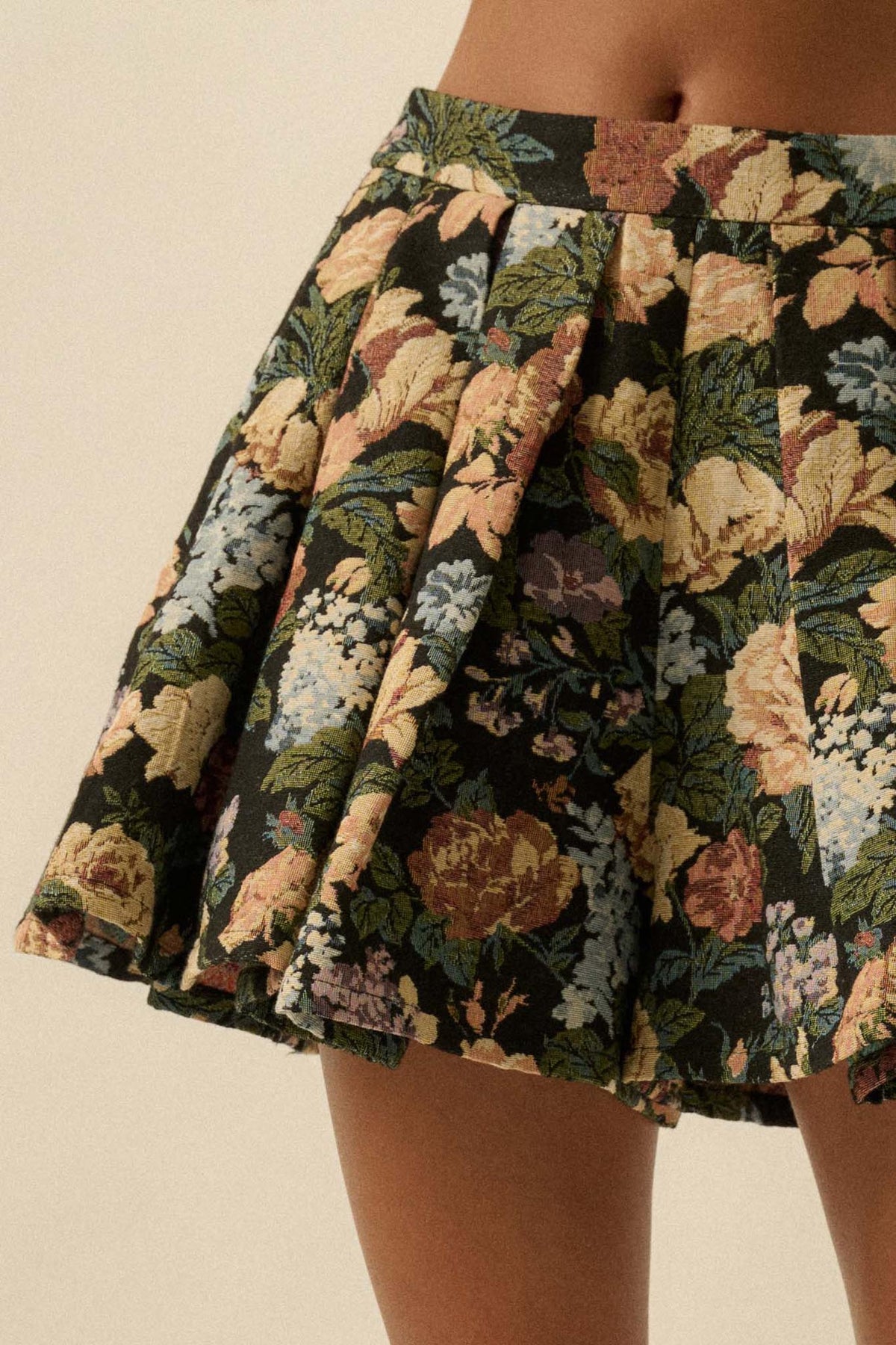 Blooming Threads Floral Tapestry Pleated Mini Skort