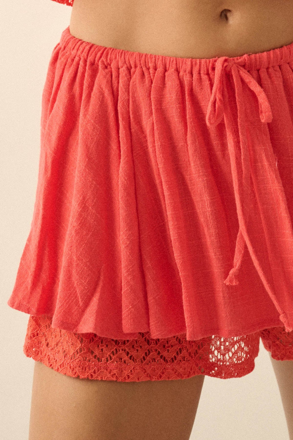Free Yourself Cotton Gauze and Lace Ruffle Skort