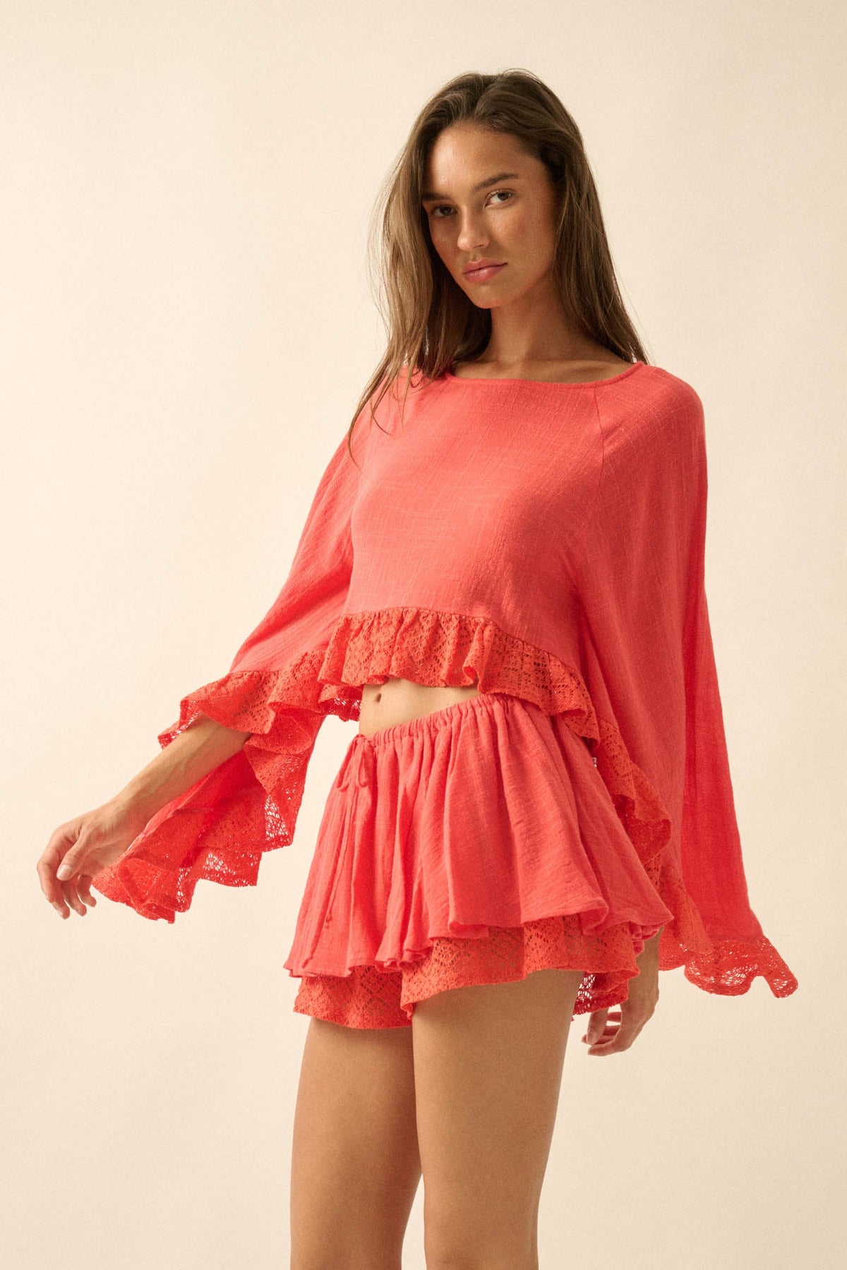 Free Yourself Cotton Gauze and Lace Ruffle Skort