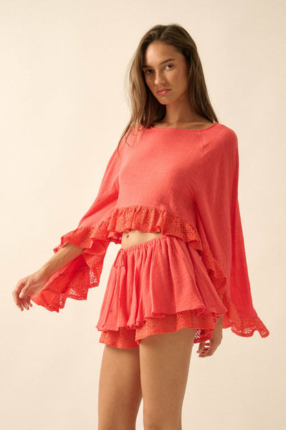 Free Yourself Cotton Gauze and Lace Ruffle Skort