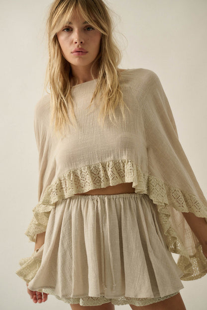 Free Yourself Cotton Gauze and Lace Ruffle Skort