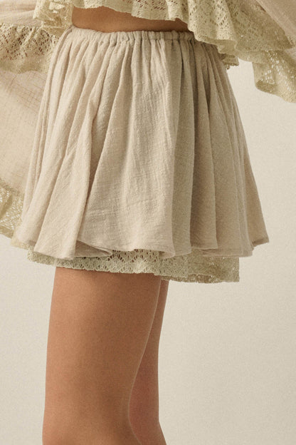 Free Yourself Cotton Gauze and Lace Ruffle Skort