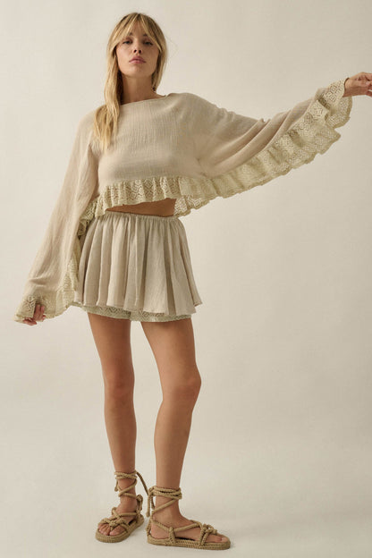 Free Yourself Cotton Gauze and Lace Ruffle Skort