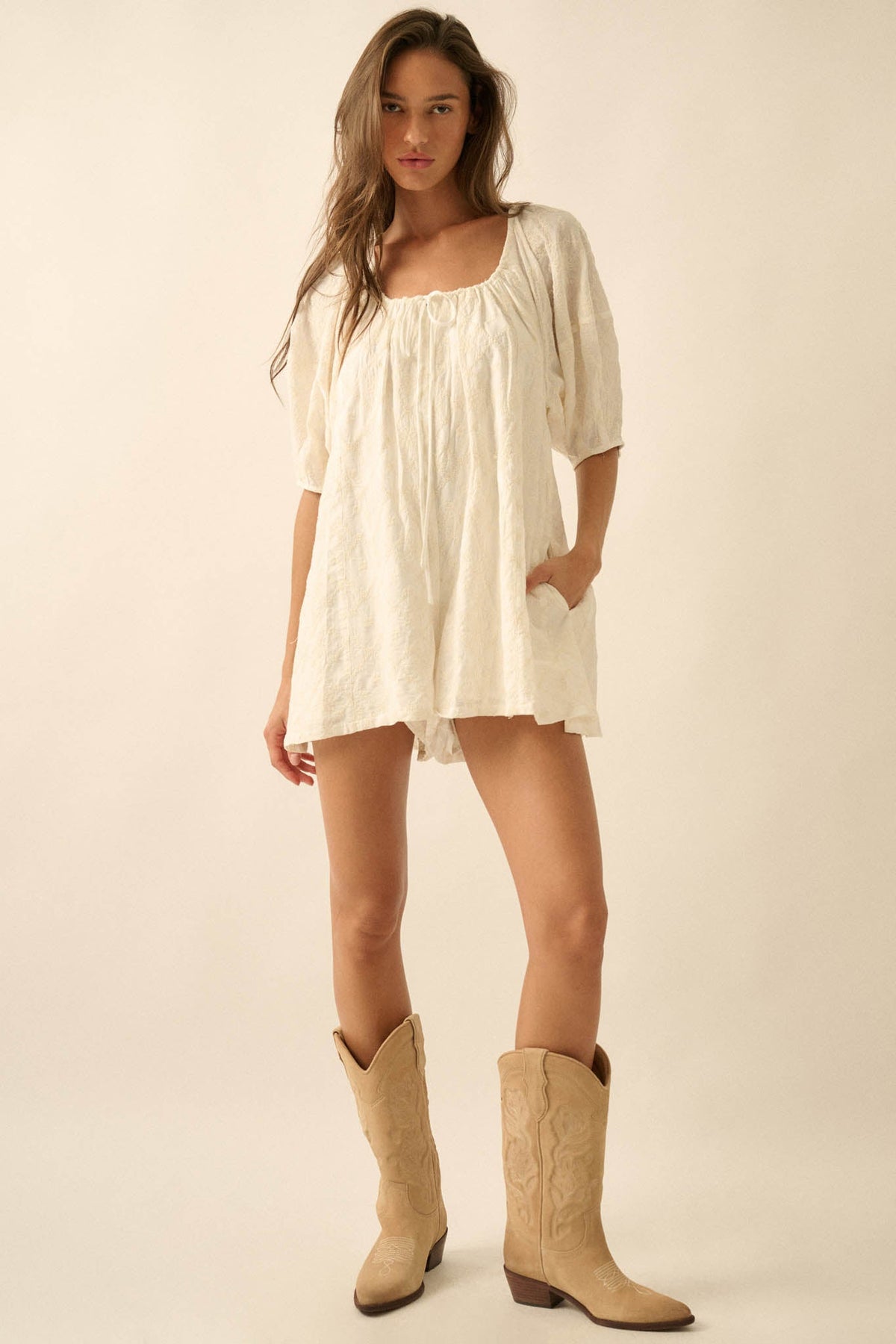 Flirt Alert Floral-Embroidered Babydoll Romper