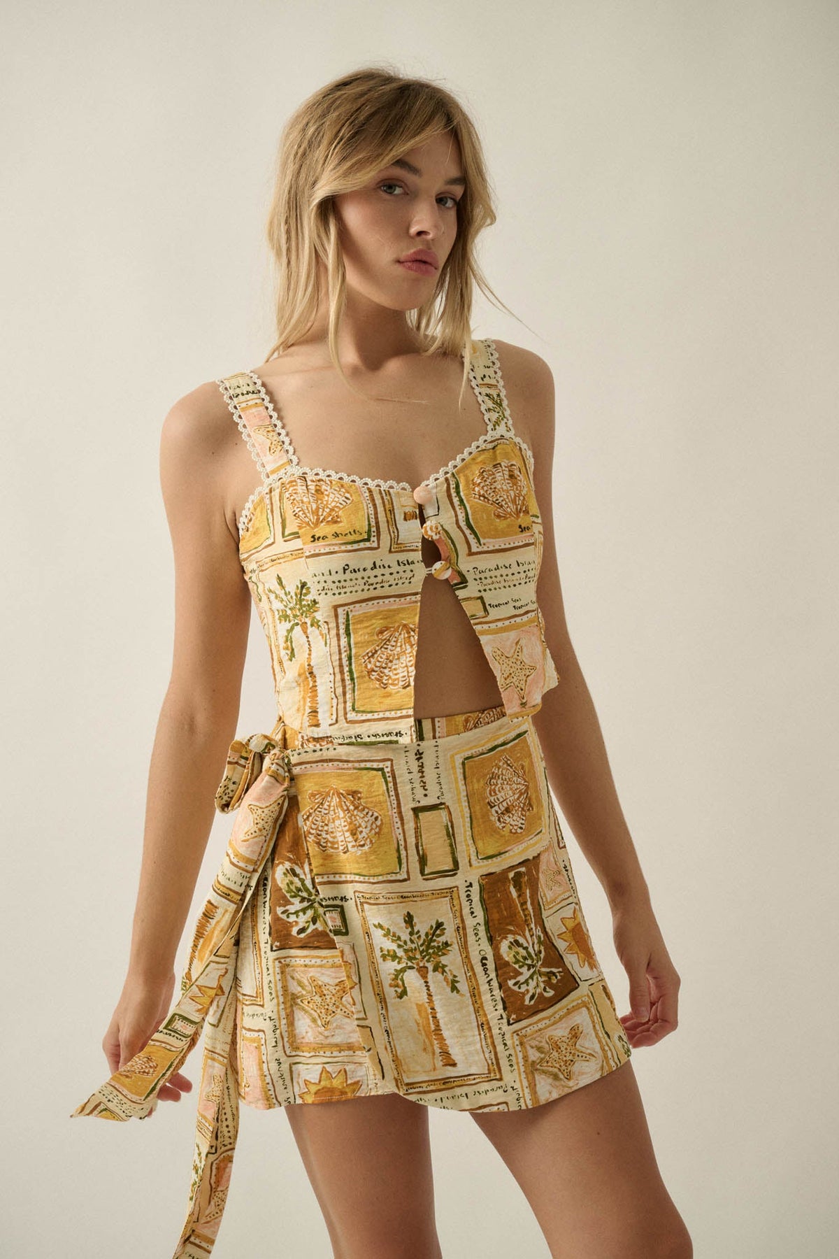 Lost in Paradise Tropical-Print Wrap Mini Skort