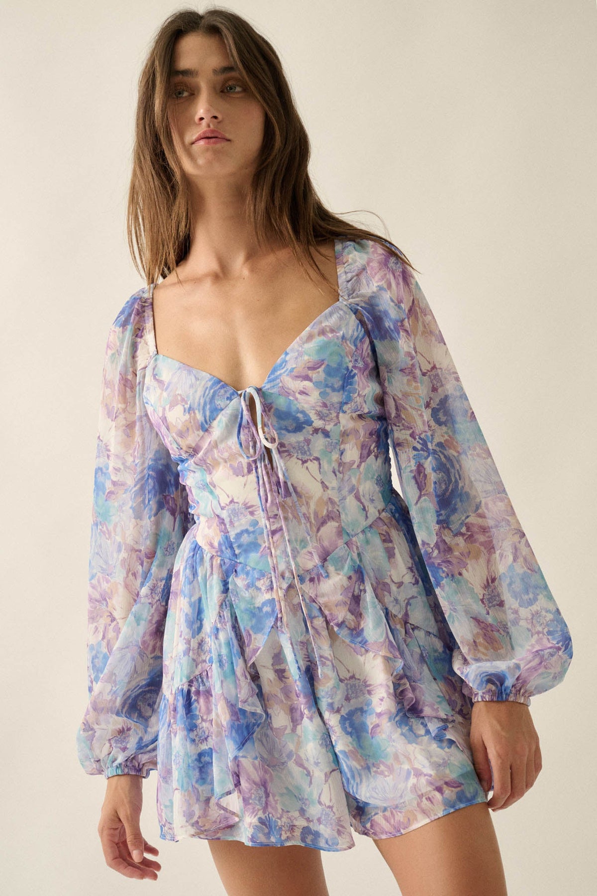 Pretty in Pastel Floral Chiffon Tie-Front Romper