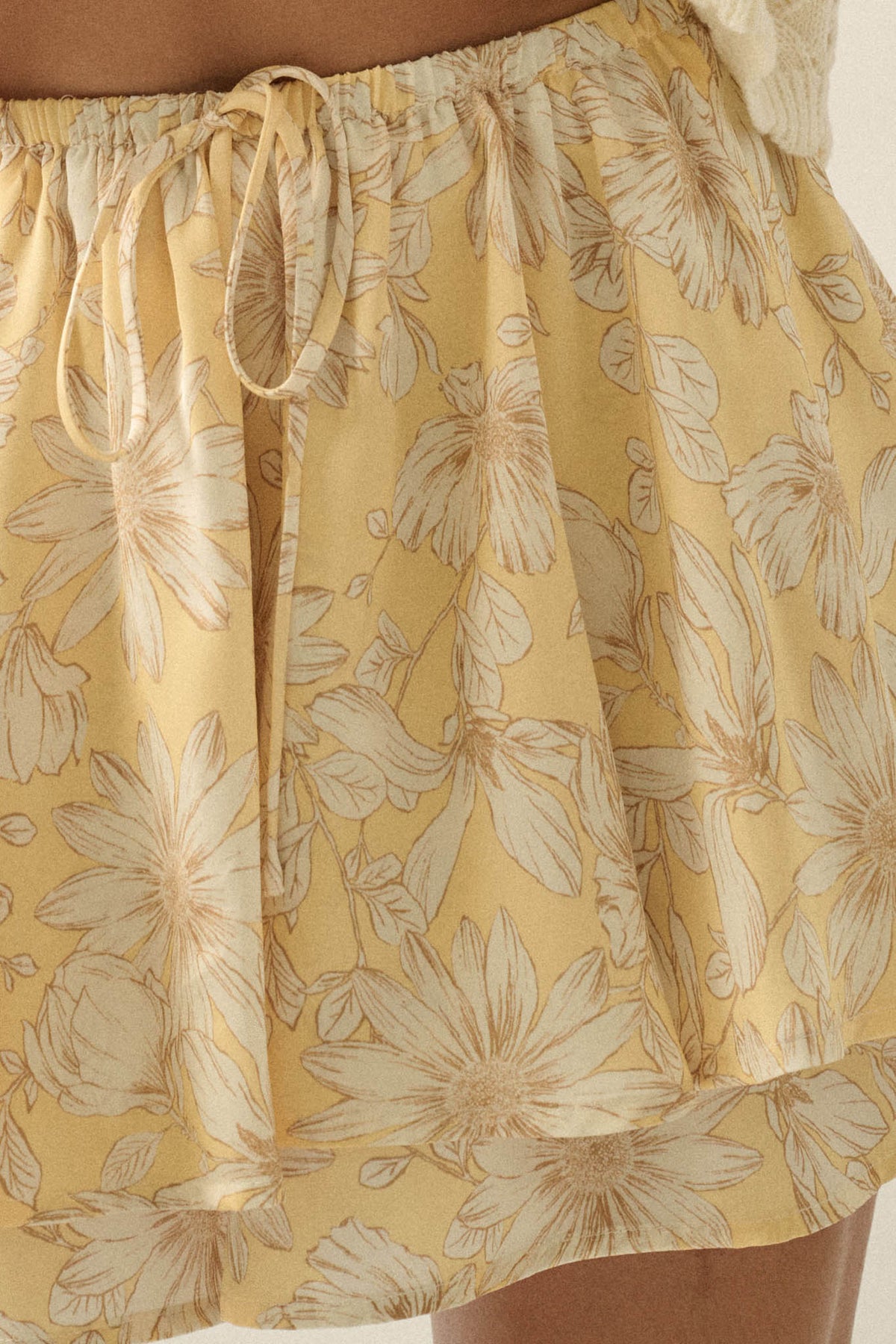 Dancing Daisies Floral Satin Drawstring Mini Skort