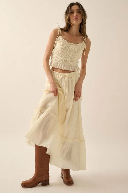 Graceful Beauty Lace and Cotton Ruffle Maxi Skirt