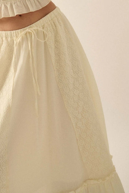 Graceful Beauty Lace and Cotton Ruffle Maxi Skirt