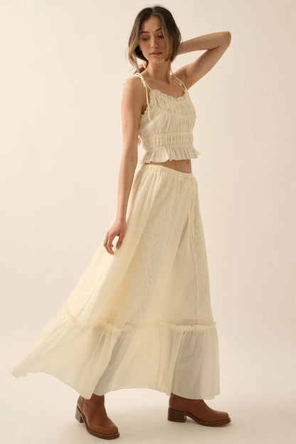 Graceful Beauty Lace and Cotton Ruffle Maxi Skirt