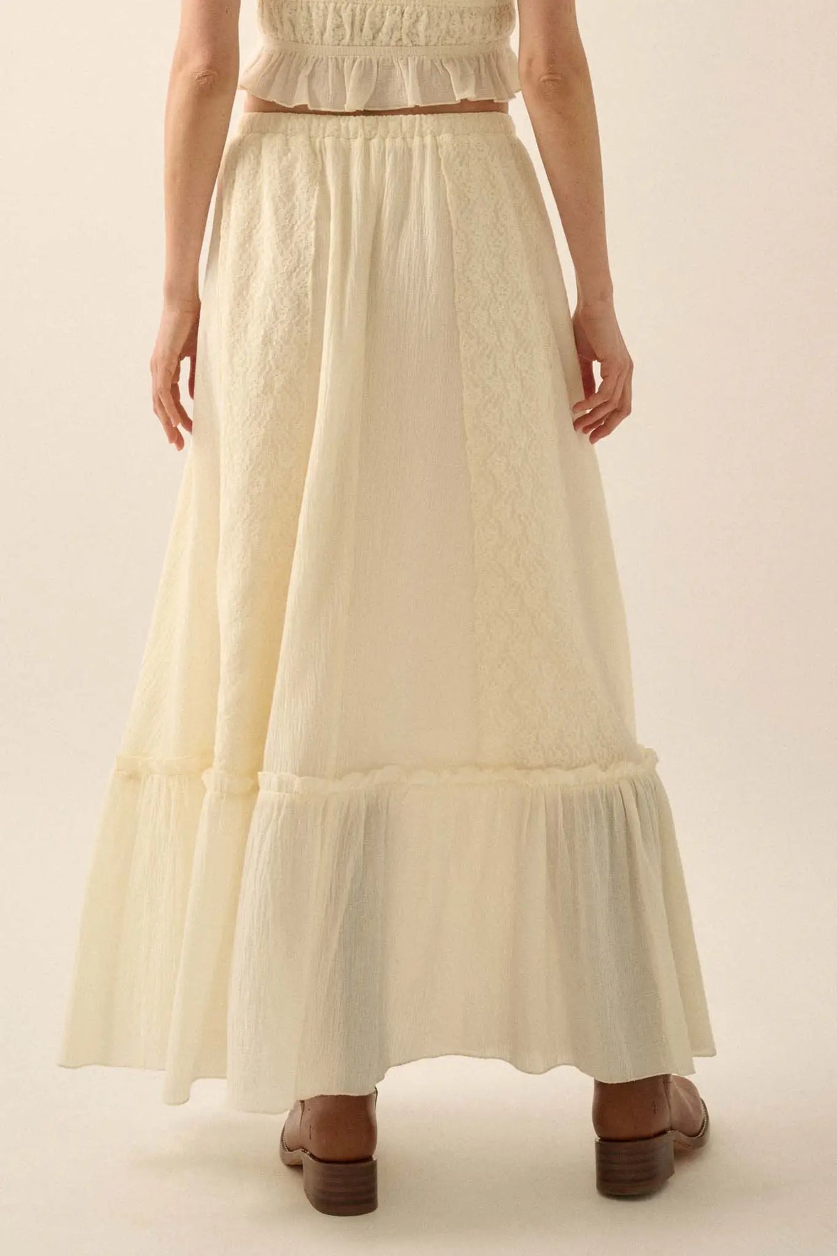 Graceful Beauty Lace and Cotton Ruffle Maxi Skirt