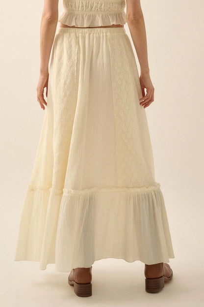 Graceful Beauty Lace and Cotton Ruffle Maxi Skirt