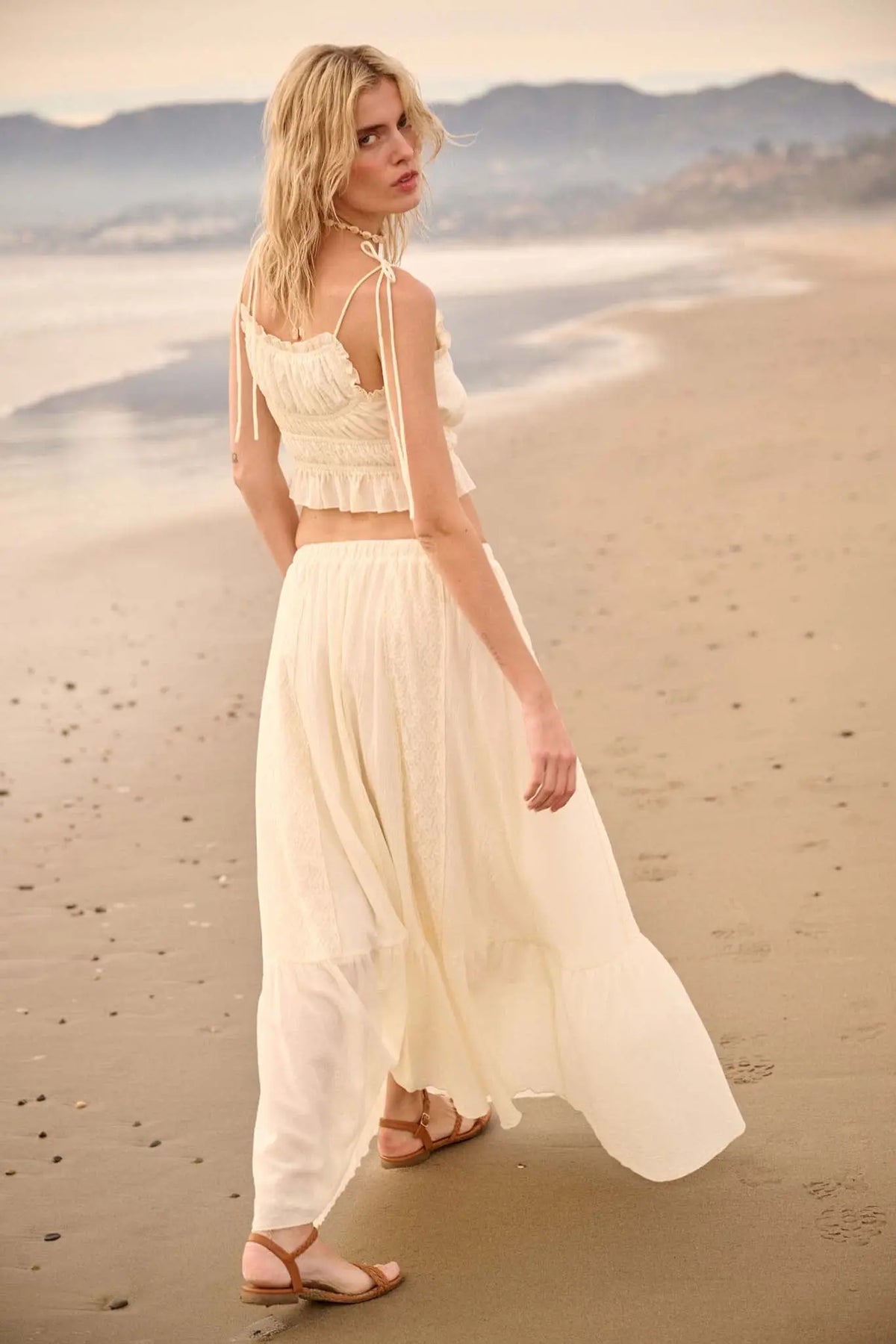 Graceful Beauty Lace and Cotton Ruffle Maxi Skirt