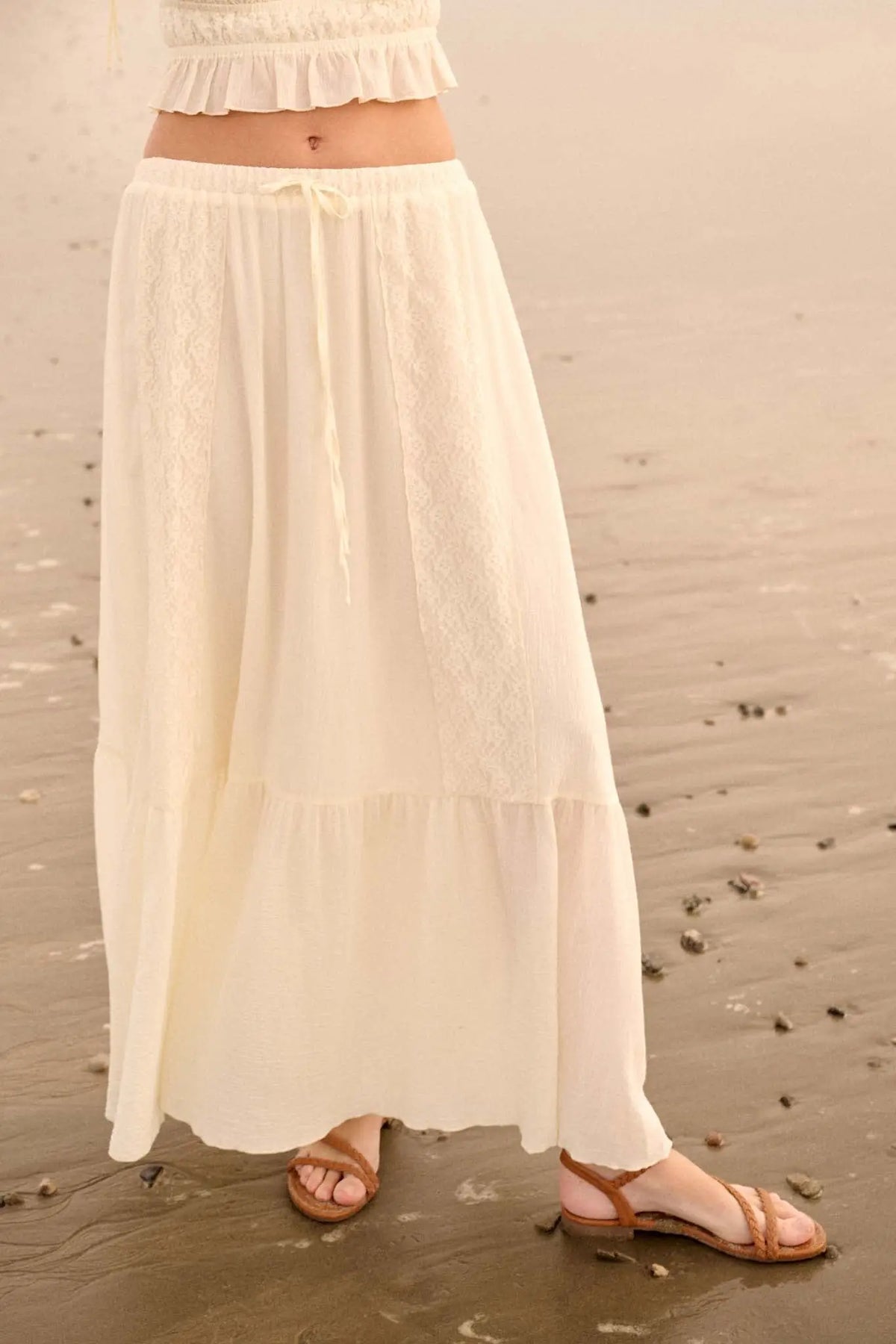 Graceful Beauty Lace and Cotton Ruffle Maxi Skirt